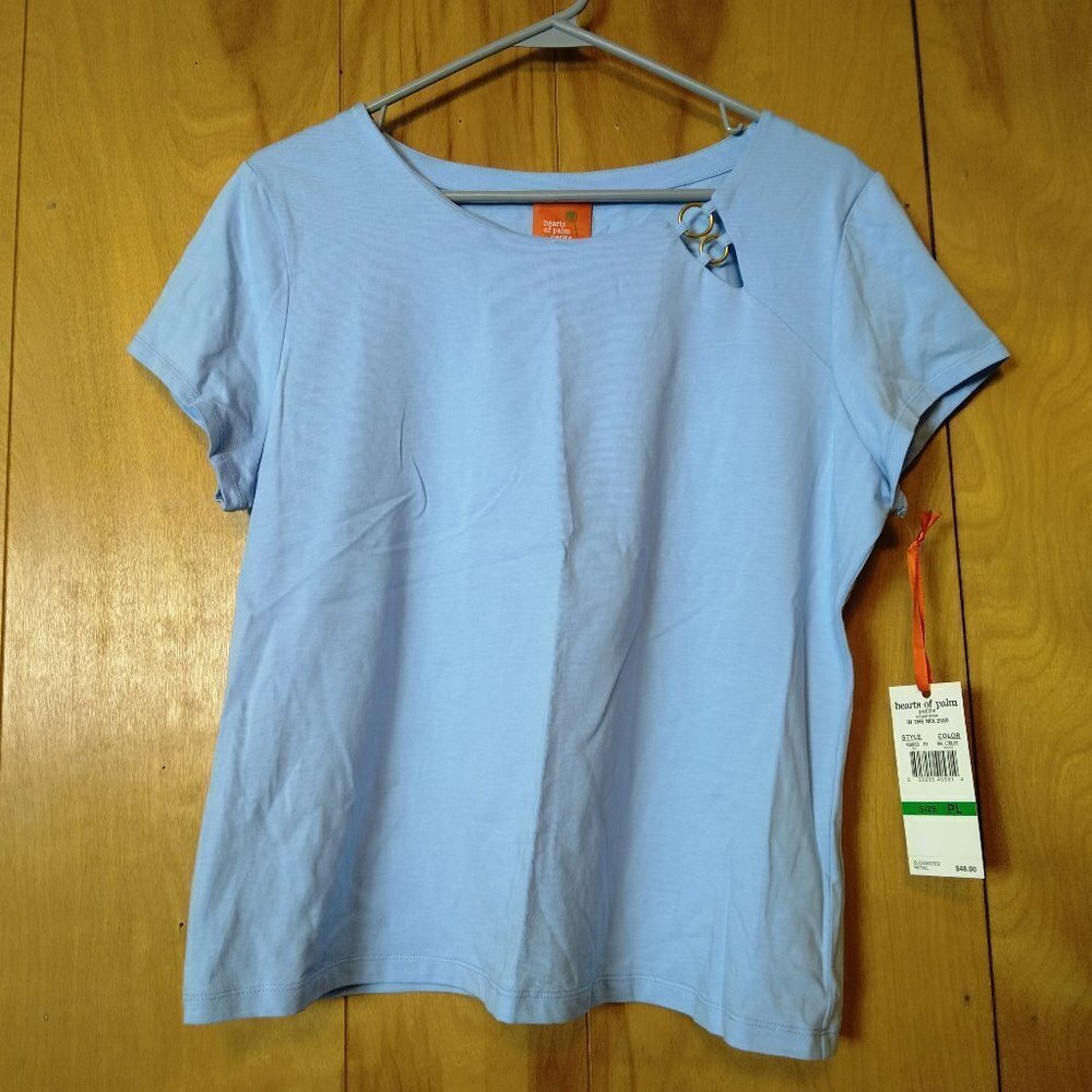 HEARTS OF PALMS BLUE SHORT SLEEVE PULLOVER SHIRT PETITE LARGE CASUAL OFFICE